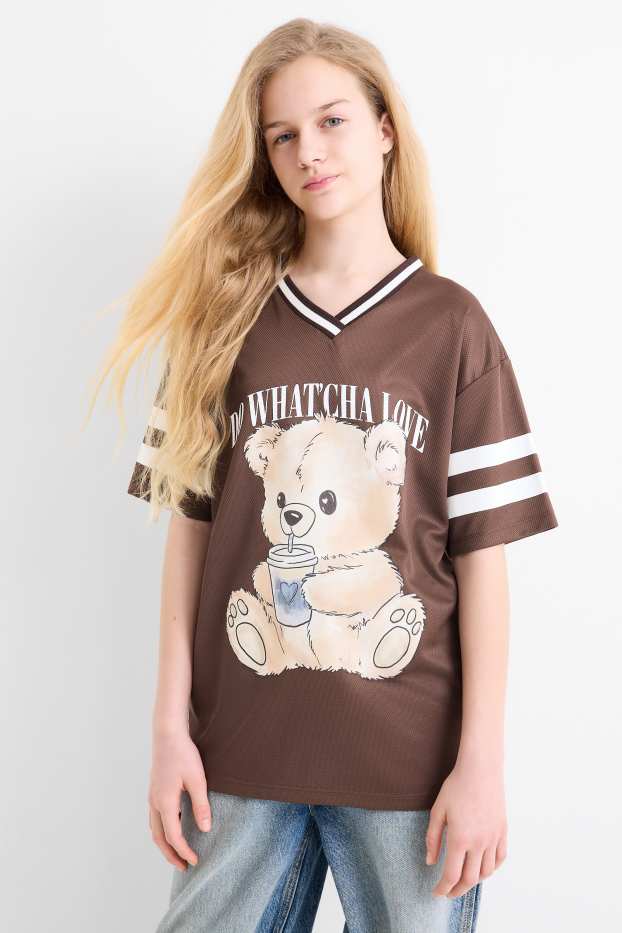 Bambine - Orsacchiotto - maglia a maniche corte - marrone scuro