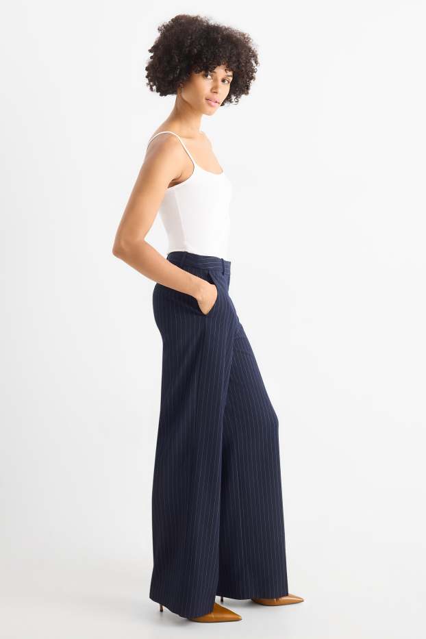 Femei - Pantaloni office - talie medie - relaxed fit - dungi fine - albastru închis