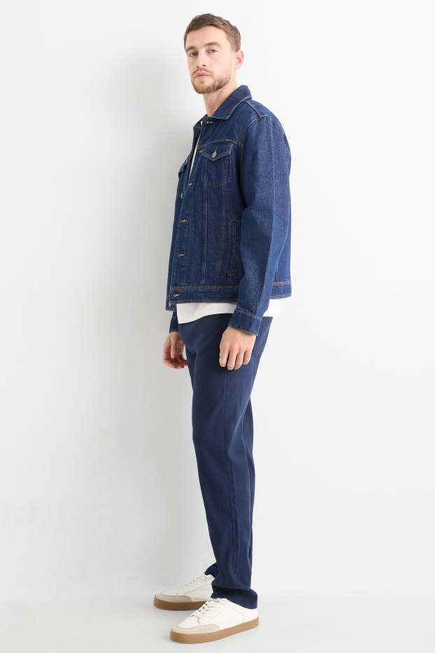 Heren - Broek - regular fit - linnenmix - donkerblauw