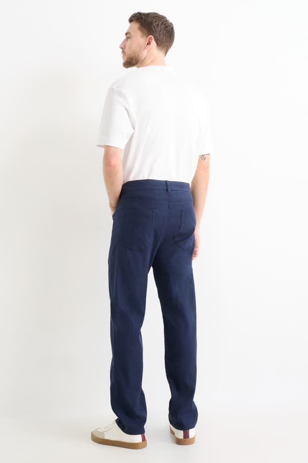 Heren - Broek - regular fit - linnenmix - donkerblauw