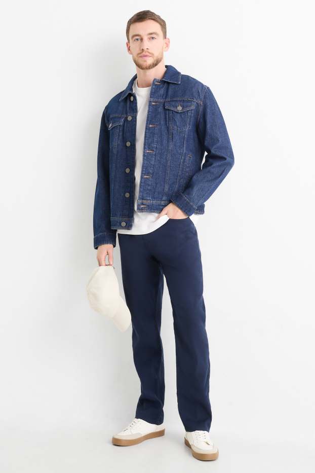 Heren - Broek - regular fit - linnenmix - donkerblauw