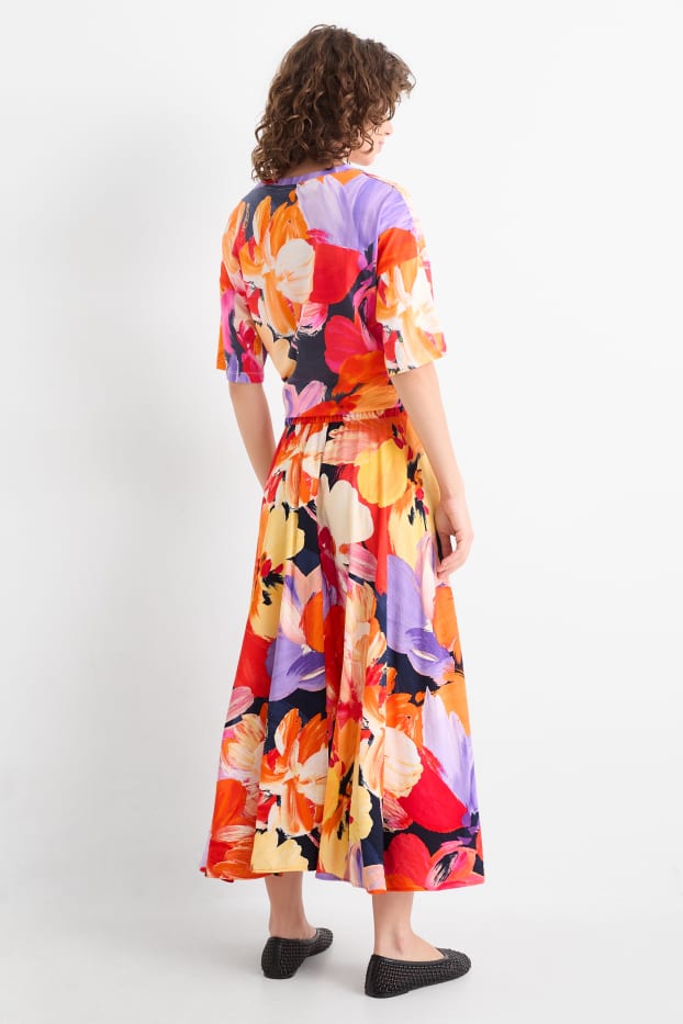 Donna - Gonna - a fiori - arancione / rosso