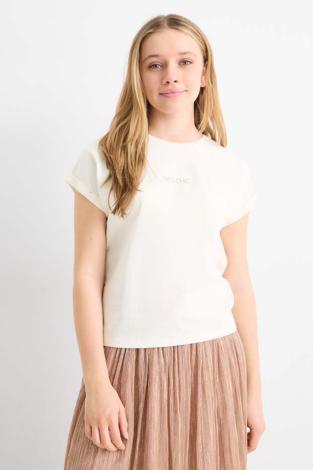 Enfants filles - Lot de 3 - T-shirts - effet brillant - blanc / bleu clair