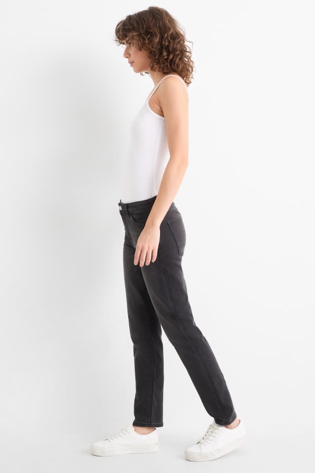 Damen - Slim Jeans - Mid Waist - Jog Denim - dunkeljeansgrau