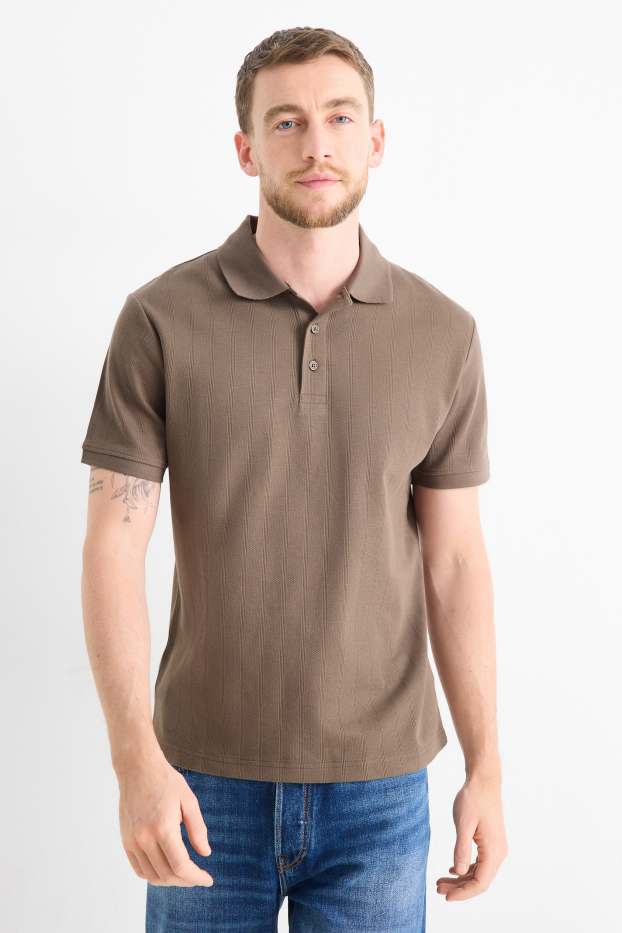 Men - Polo shirt - relaxed fit - ribbed - textured - dark brown