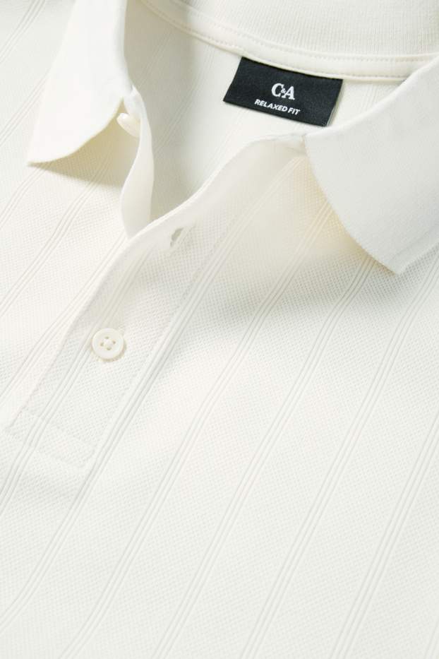 Pánské - Polokošile - relaxed fit - žebrovaná - strukturovaná - krémově bílá