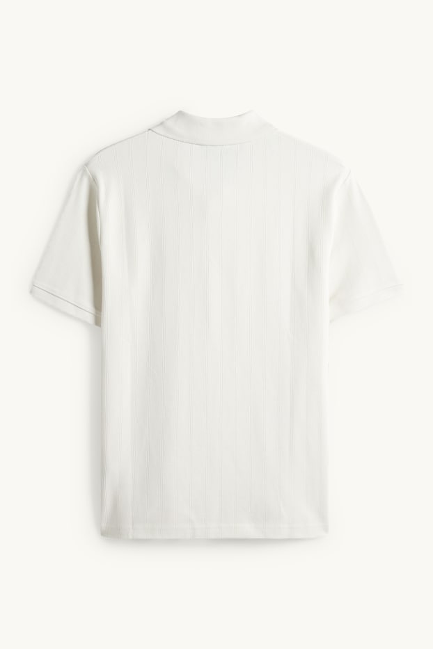 Pánské - Polokošile - relaxed fit - žebrovaná - strukturovaná - krémově bílá