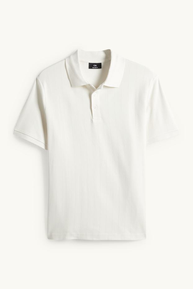 Pánské - Polokošile - relaxed fit - žebrovaná - strukturovaná - krémově bílá