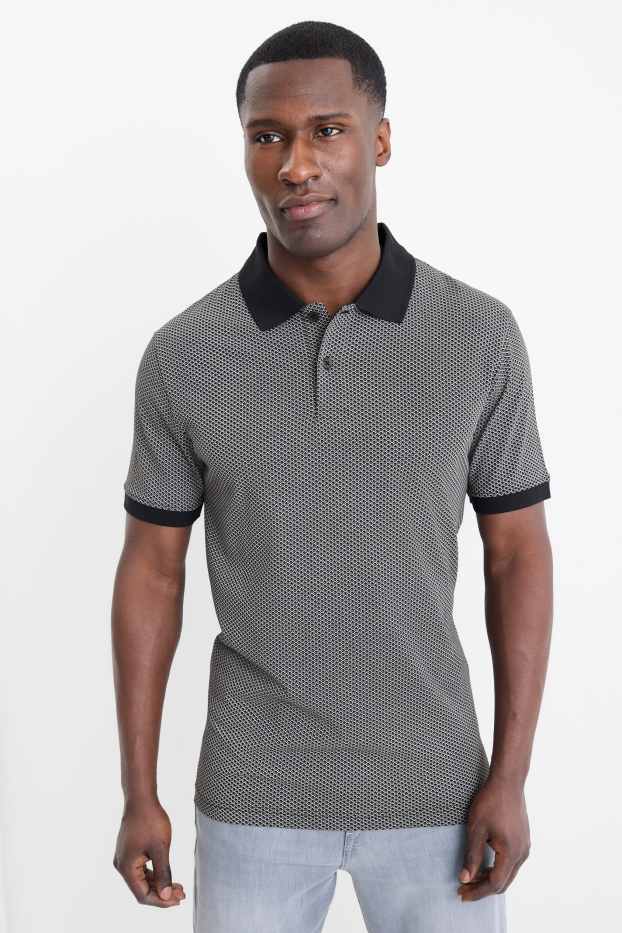 Heren - Poloshirt - regular fit - met patroon - zwart