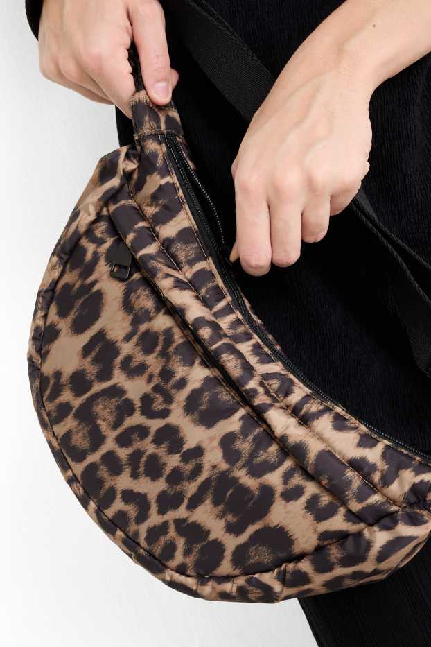 Damen - Umhängetasche - Leo-Print - schwarz / beige