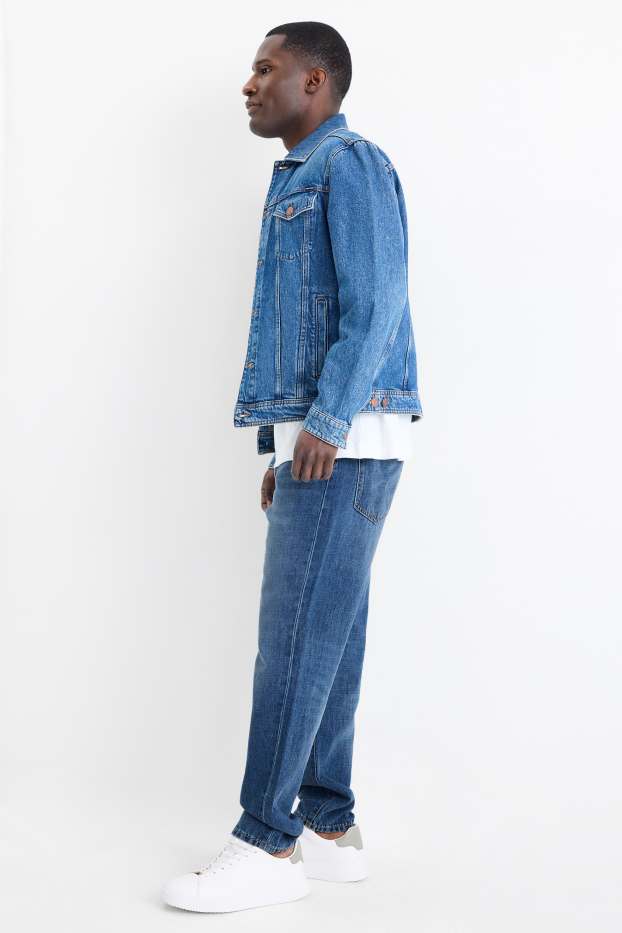 Men - Relaxed tapered jeans with linen content - blue