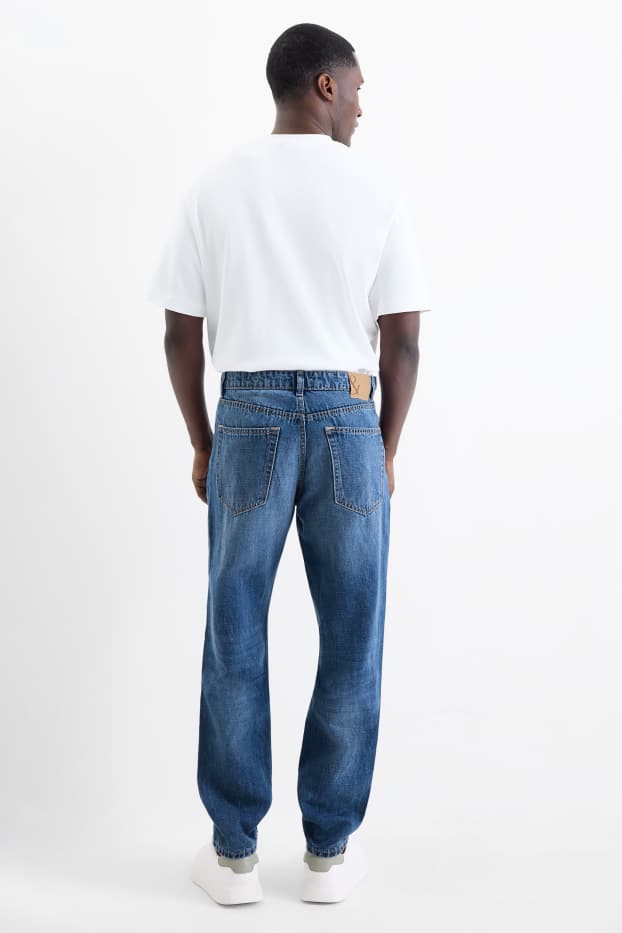 Men - Relaxed tapered jeans with linen content - blue
