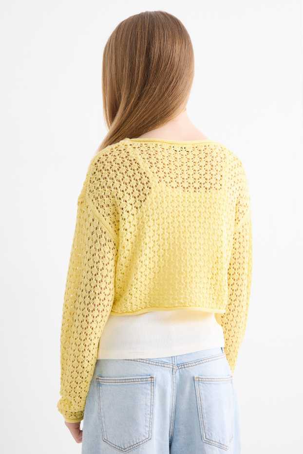 Enfants filles - Ensemble - pull et haut - 2 pièces - blanc / jaune