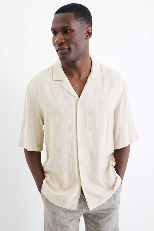 Unisex - Shirt with linen content - relaxed fit - lapel collar - beige