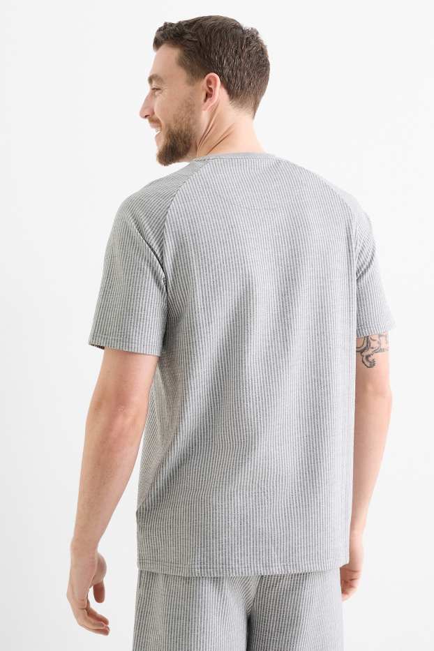 Hommes - Pyjashort - à rayures - gris