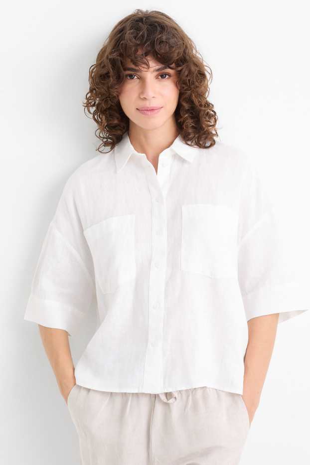 Dames - Linnen overhemdblouse - wit