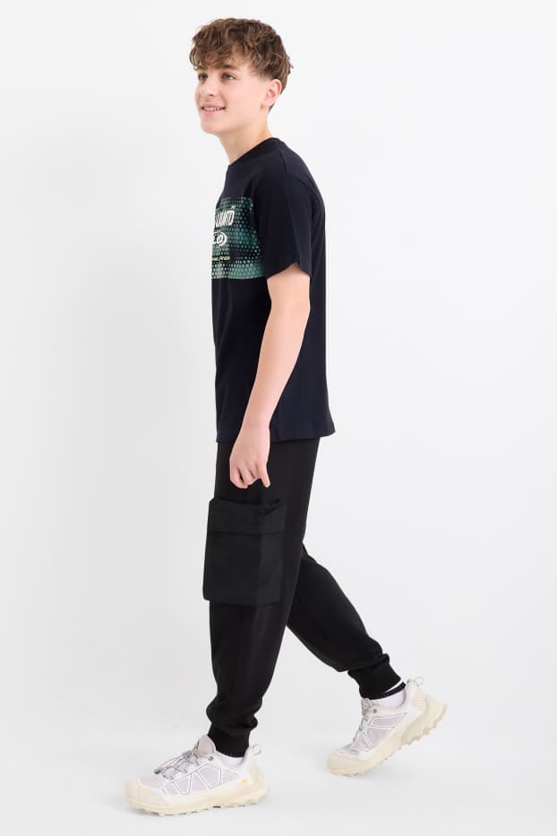 Copii - Băieți - Pantaloni de trening - model cargo - negru