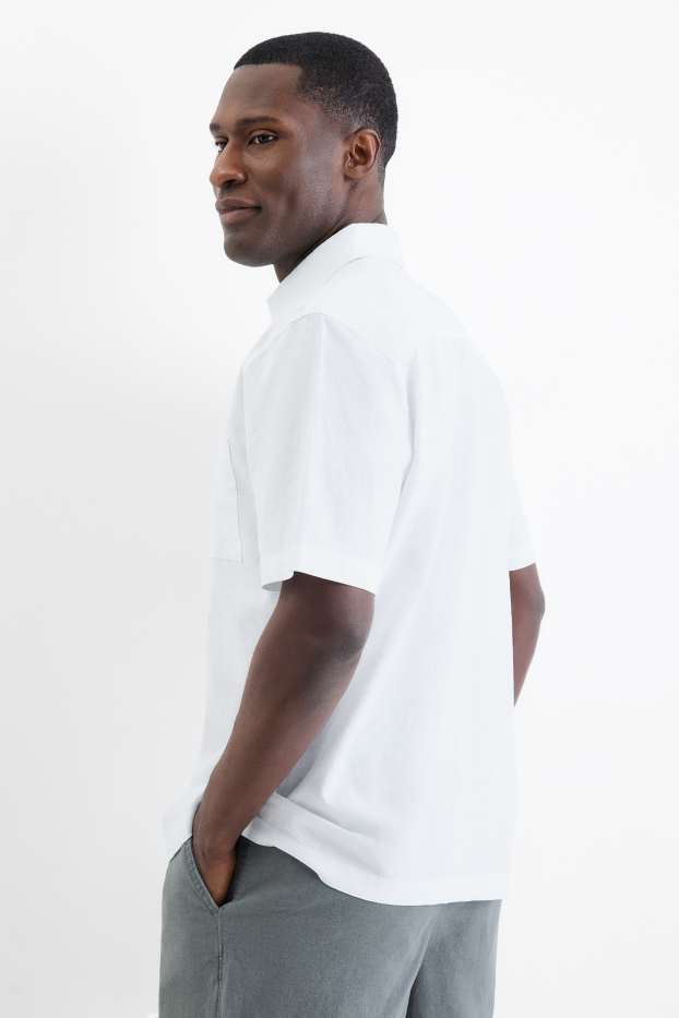 Unisexe - Chemise - regular fit - col kent - lin mélangé - blanc