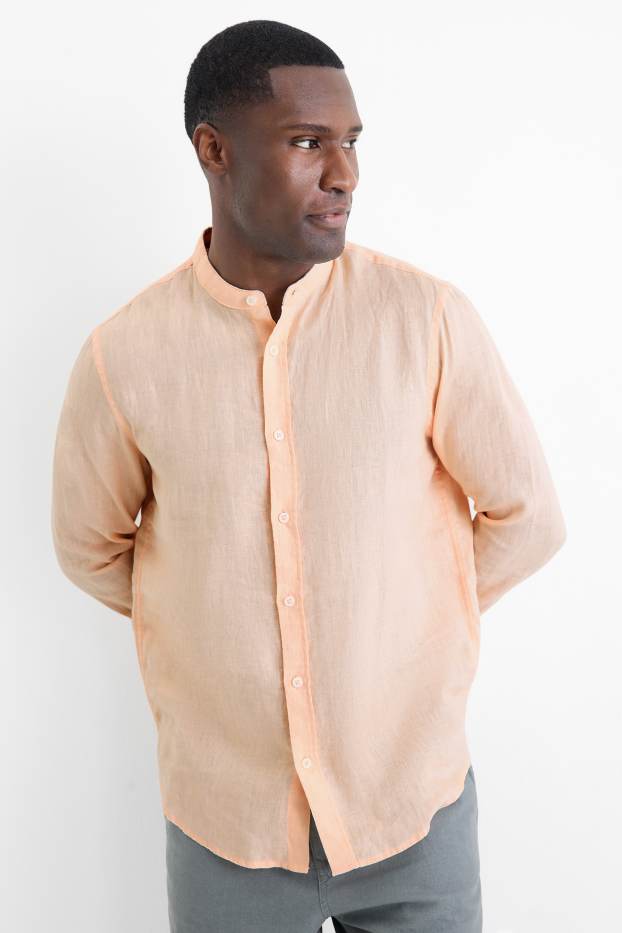 Unisex - Camisa de lli - regular fit - coll mao - coral