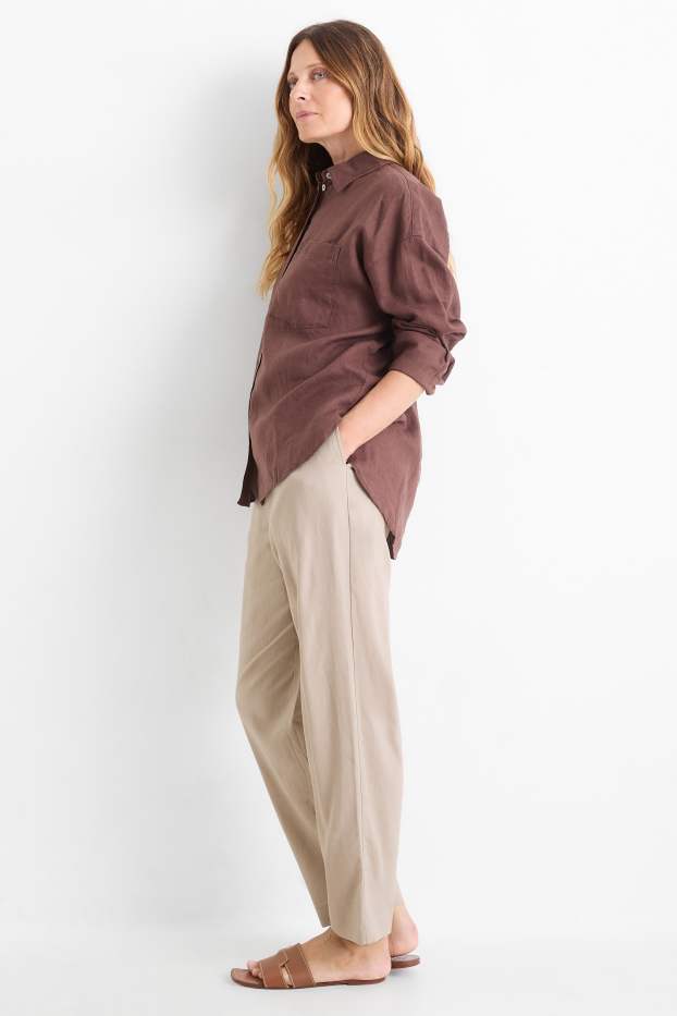 Damen - Business-Hose - Mid Waist - Regular Fit - Leinen-Mix - beige