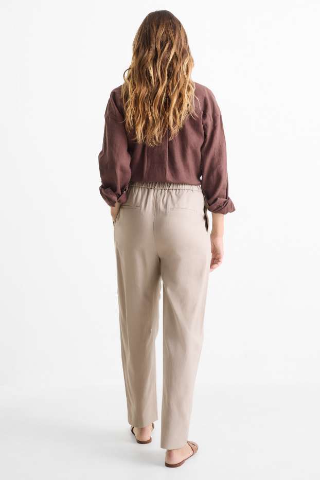 Damen - Business-Hose - Mid Waist - Regular Fit - Leinen-Mix - beige