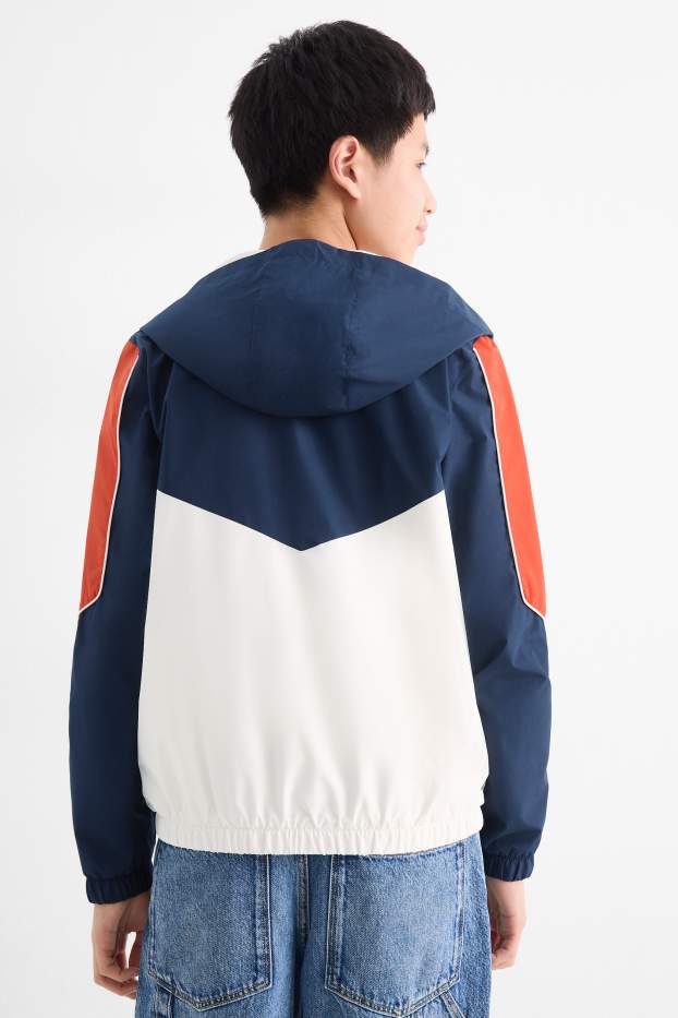 Kinder Jungen - Jacke mit Kapuze - wasserabweisend - dunkelblau / cremeweiß