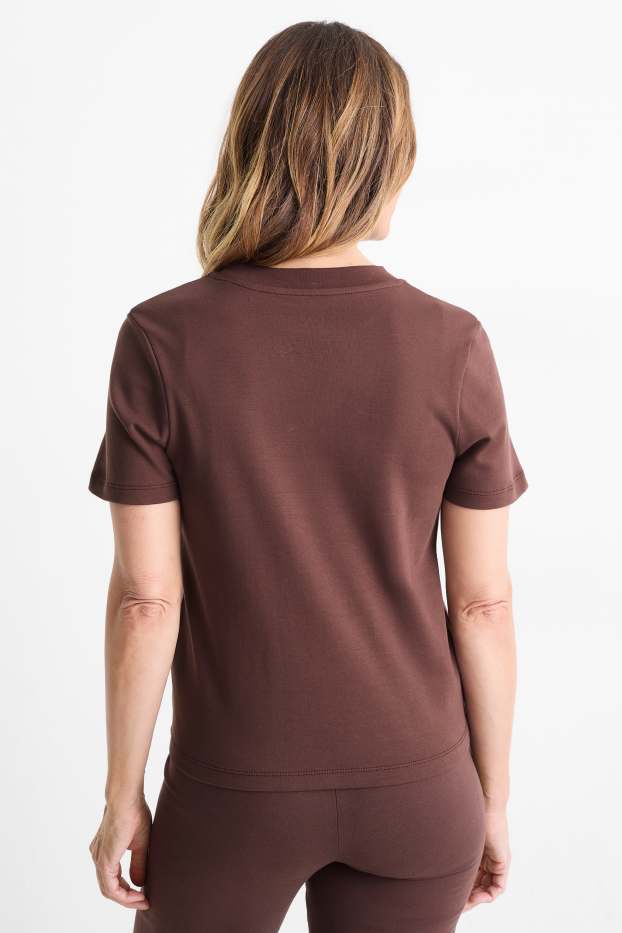Dames - T-shirt - slim fit - donkerbruin