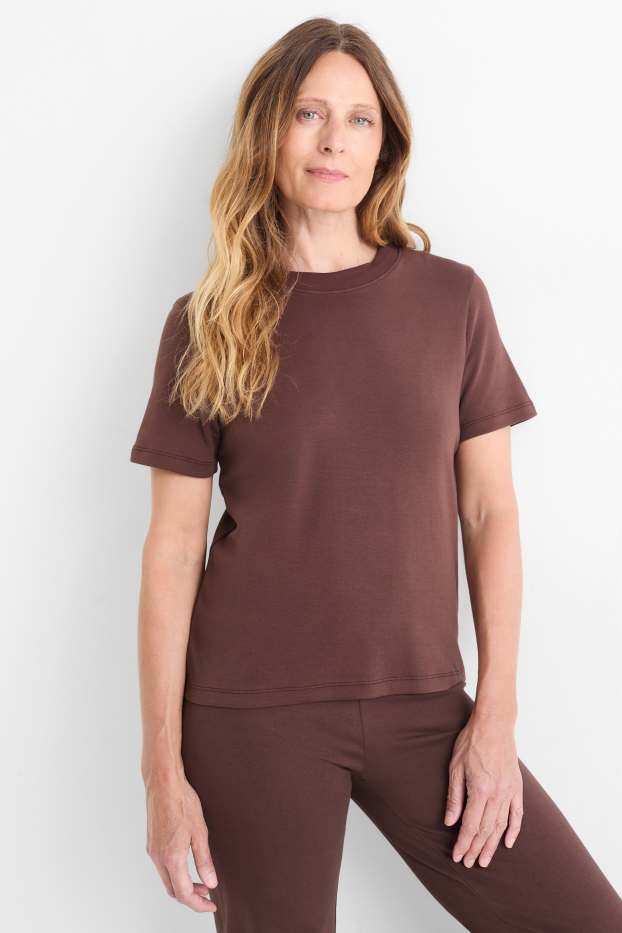 Dames - T-shirt - slim fit - donkerbruin