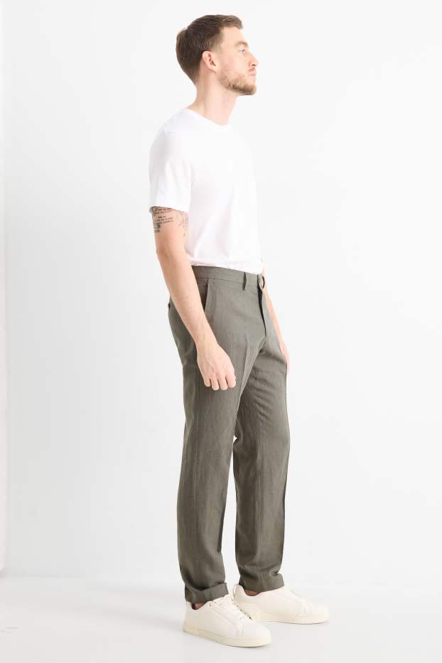 Hombre - Pantalón de vestir - regular fit - mezcla de lino - verde oscuro