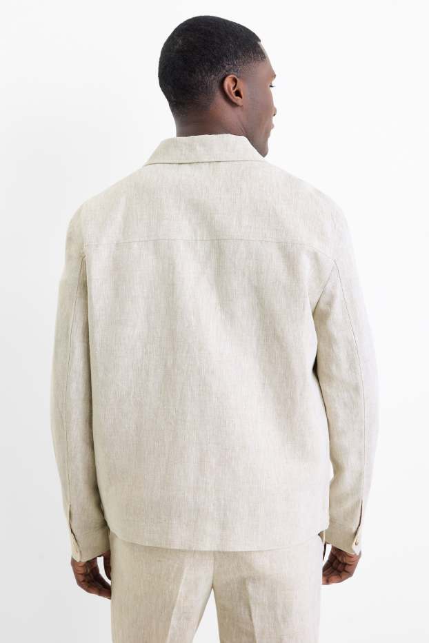 Bărbați - Jachetă tip cămașă - regular fit - guler Kent - amestec de in - bej deschis