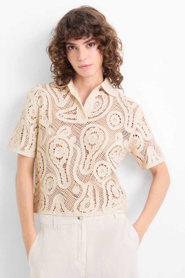 Women - Crocheted jumper - cremewhite