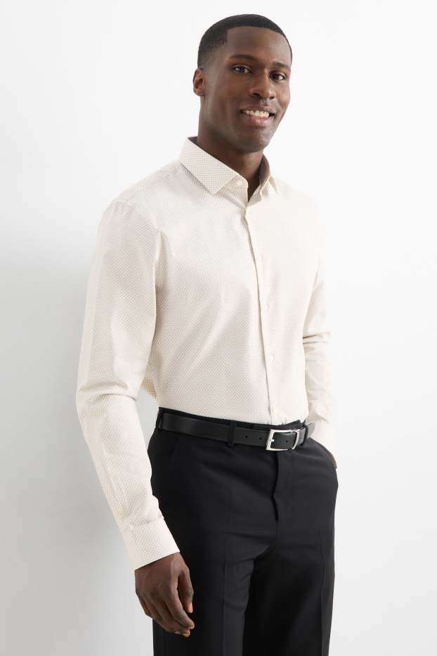 Herren - Businesshemd - Regular Fit - Kent - bügelleicht - gemustert - weiss / beige