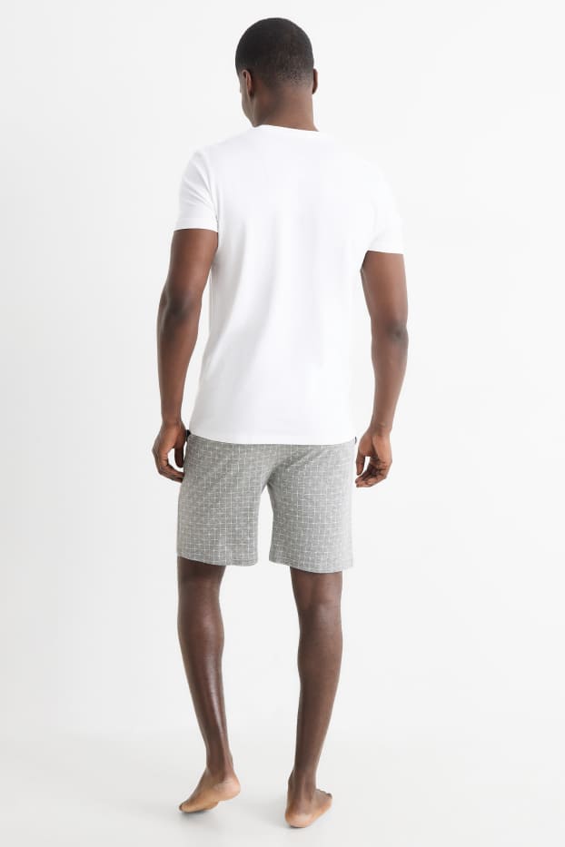 Uomo - Shorts pigiama - a quadretti - grigio
