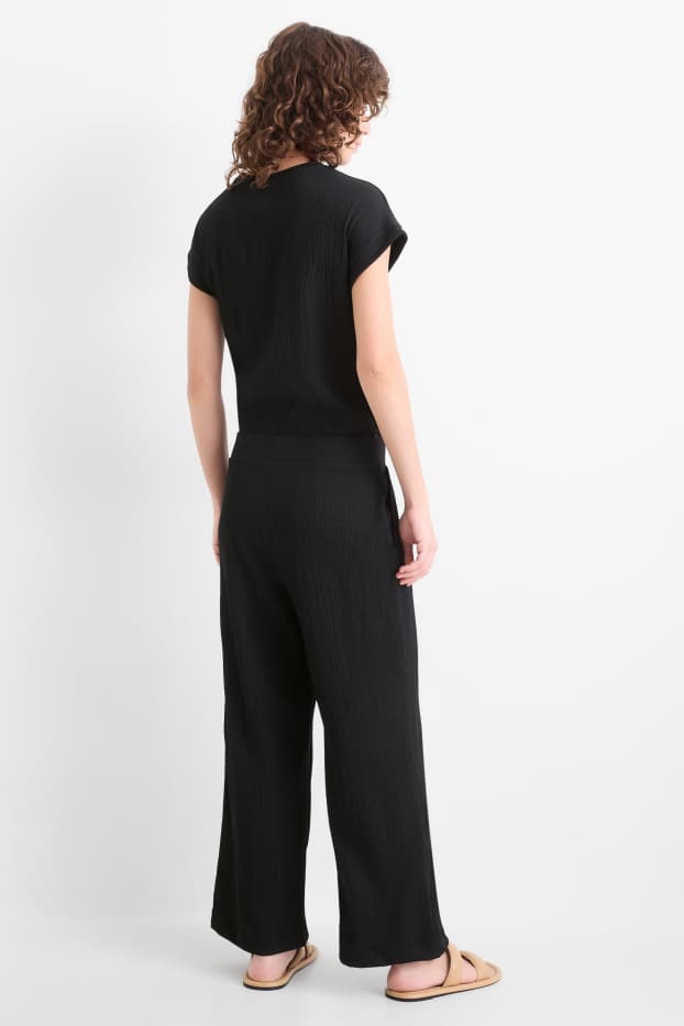 Damen - Stoffhose - Mid Waist - Wide Leg - schwarz