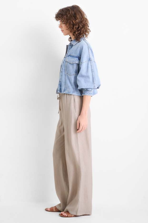 Women - Cloth trousers - mid-rise waist - wide leg - taupe