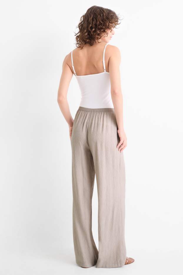 Women - Cloth trousers - mid-rise waist - wide leg - taupe