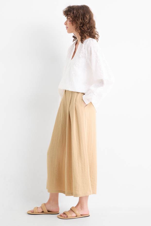 Dames - Pantalon - high waist - wide leg - beige