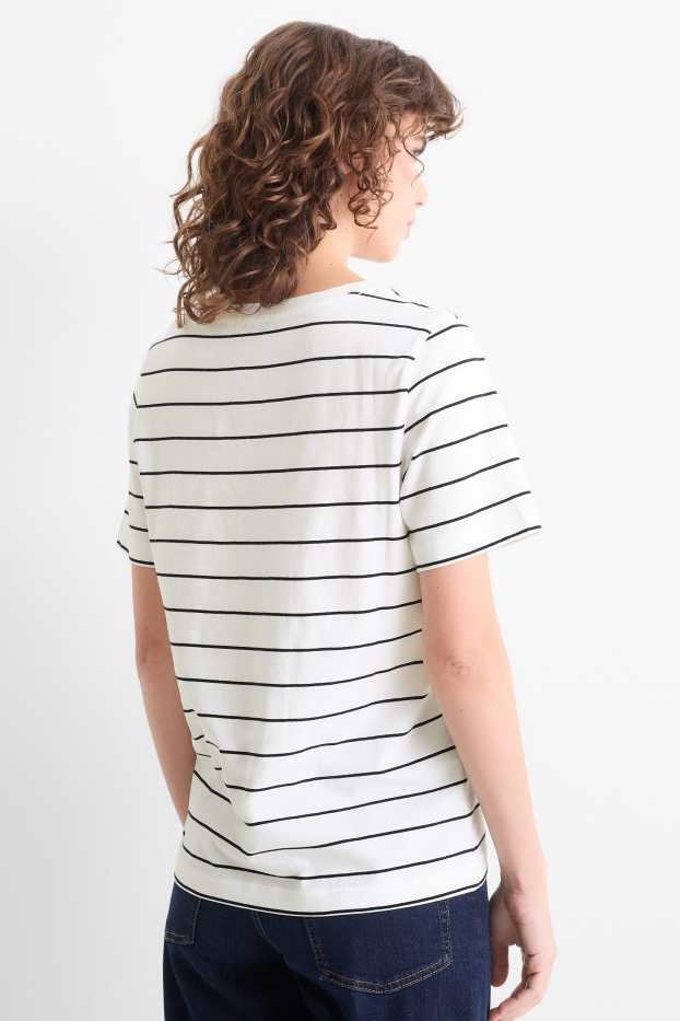 Femmes - T-shirt à col V - regular fit - à rayures - blanc