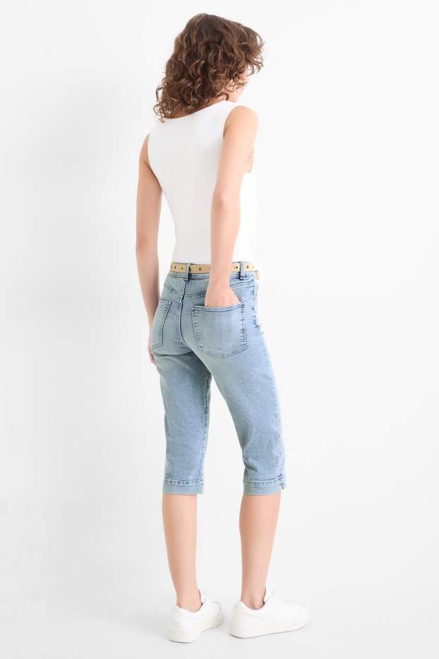 Femmes - Jean capri doté d'une ceinture - mid waist - slim fit - bleu clair