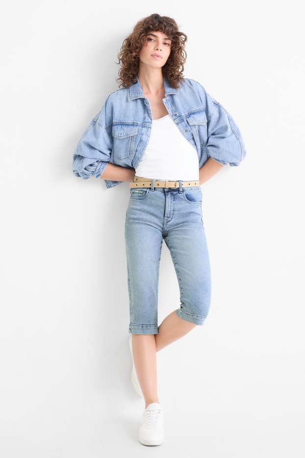 Femmes - Jean capri doté d'une ceinture - mid waist - slim fit - bleu clair