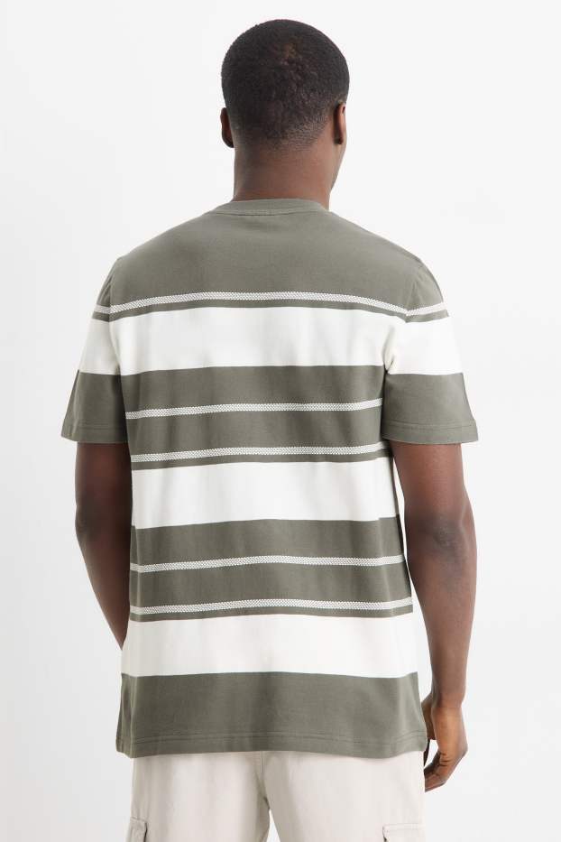 Herren - T-Shirt - Regular Fit - gestreift - strukturiert - weiss / grün