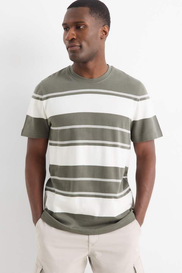 Herren - T-Shirt - Regular Fit - gestreift - strukturiert - weiss / grün
