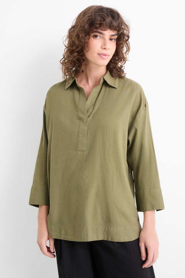 Damen - Bluse - Leinen-Mix - khaki