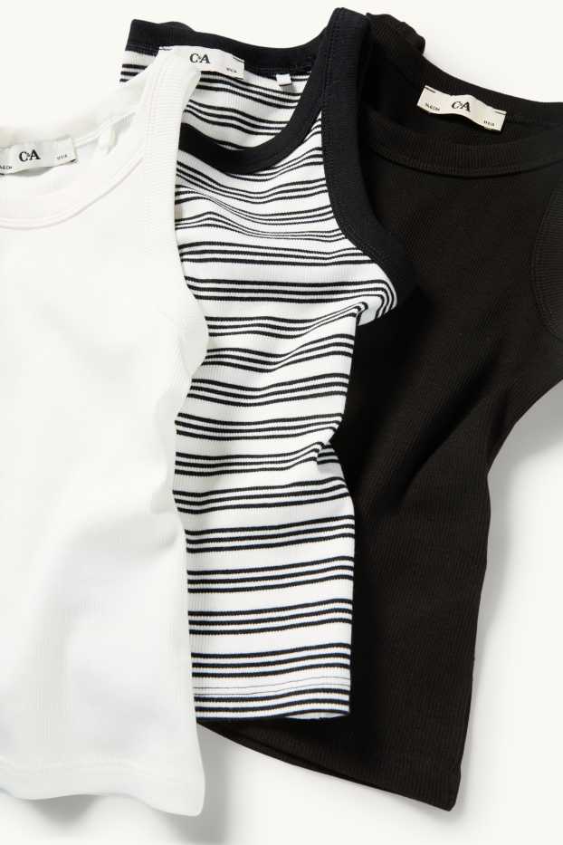 Kinderen: meisjes - Set van 3 - top - geribd - wit / zwart