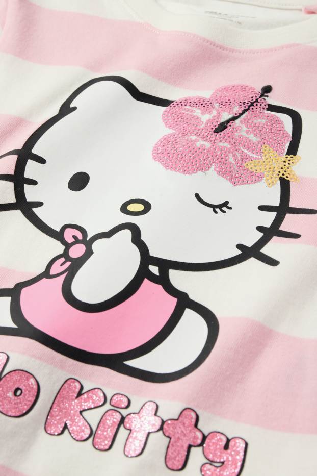 Nena - Hello Kitty - samarreta de màniga curta - de ratlles - efecte brillant - blanc/rosa