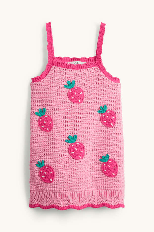 Kinder Mädchen - Erdbeere - Crochet-Kleid - pink