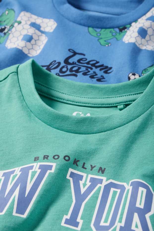 Kinder Buben - Multipack 2er - Dino und Fußball - Shorty-Pyjama - 4 teilig - grün / dunkelblau