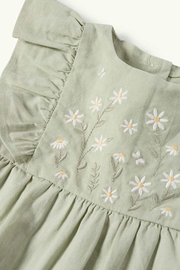 Bébés filles - Petites fleurs - Robe bébé avec teneur en lin - vert clair