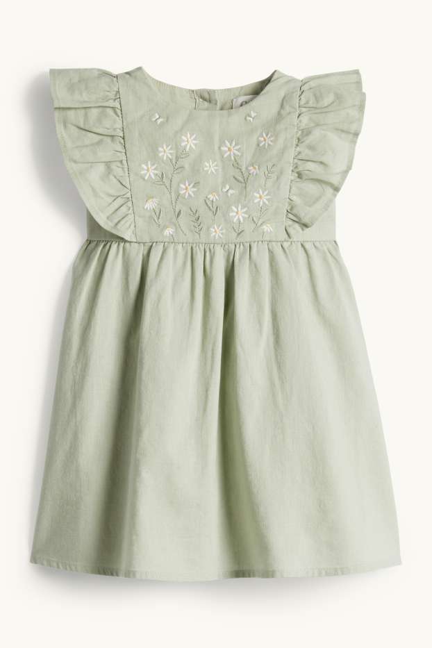 Bébés filles - Petites fleurs - Robe bébé avec teneur en lin - vert clair