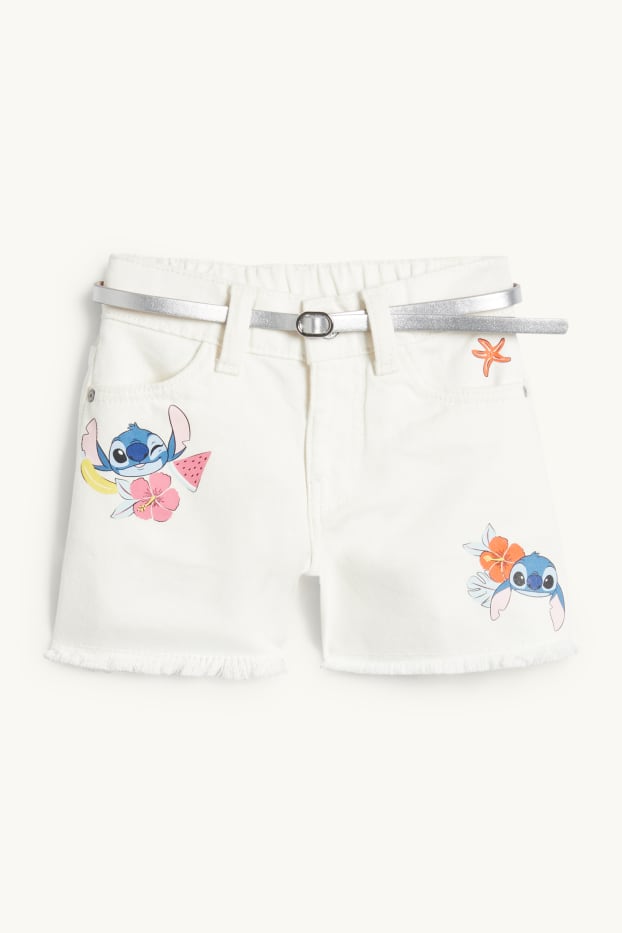 Kinder Mädchen - Lilo & Stitch - Jeans-Shorts mit Gürtel - weiß